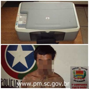 PM de Porto União prende ladrão de impressora com mandado de prisão