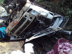 Carreta carregada com porcos tomba  na BR-153 em General Carneiro