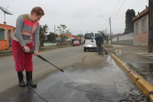 Erna Gohl recebeu ajuda do vizinho para cuidar da limpeza da fachada de casa