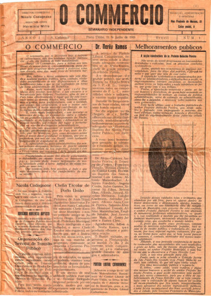 Primeira edição do O Comércio, publicada em 11 de junho de 1931