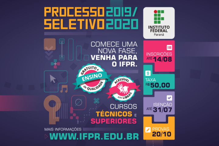 Processo Seletivo 2020 oferece curtos técnicos e superiores presenciais em 25 cidades do Paraná (Foto: Divulgação/IFPR).