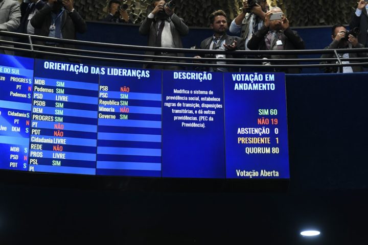 Painel eletrônico exibiu andamento da votação (Foto: Roque de Sá/Agência Senado).