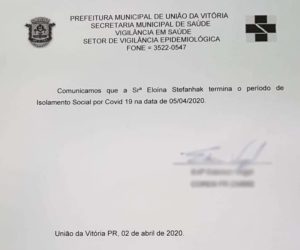 Documento que confirma o fim do isolamento social