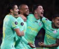 O jogador Mayke, da SE Palmeiras, comemora seu gol contra a equipe do Deportivo Pereira, durante partida vÃ¡lida pelas quartas de final, ida, da Copa Libertadores, no EstÃ¡dio HernÃ¡n RamÃ­rez Villegas