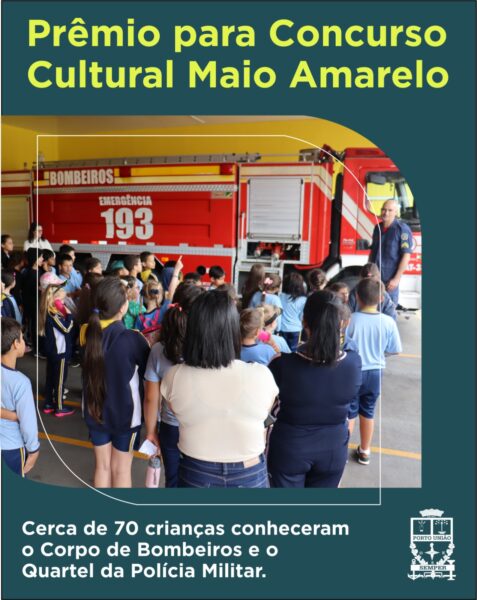 Turma dos alunos vencedores do Concurso Cultural Maio Amarelo desbravam o universo dos Bombeiros e da Polícia Militar