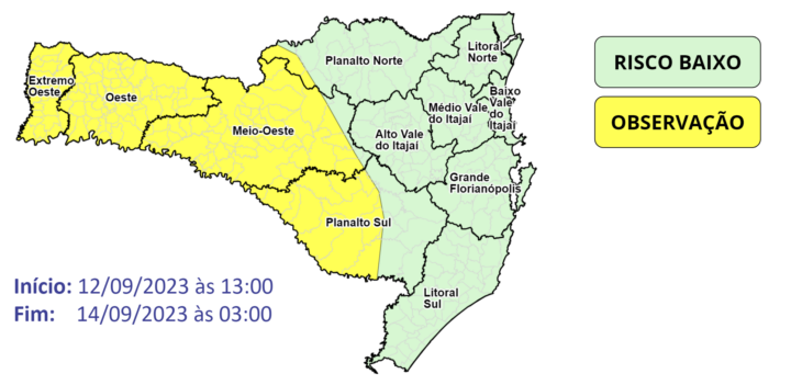 Previsão do tempo indica temporais isolados a partir desta terça em SC