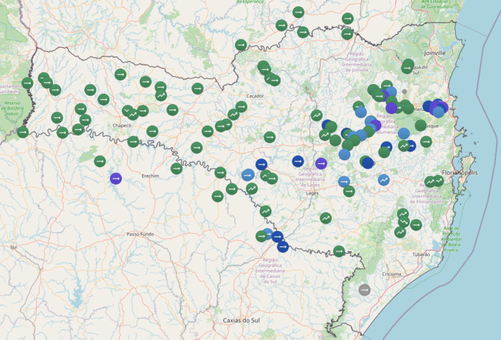 Situação hidrológica no estado de Santa Catarina | Fonte: DCSC