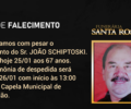 Faleceu nesta quinta-feira, JoÃ£o Schiptoski, aos 67 anos
