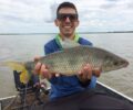 Peixe da espÃ©cie piapara marcada pela Itaipu capturada por pescador | Foto: DivulgaÃ§Ã£o/Itaipu