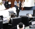 Durante sua participaÃ§Ã£o, a ex-governadora Cida Borghetti destacou a importÃ¢ncia do Parlamento UniversitÃ¡rio para o futuro da polÃ­tica no estado | Foto: Valdir Amaral/Alep