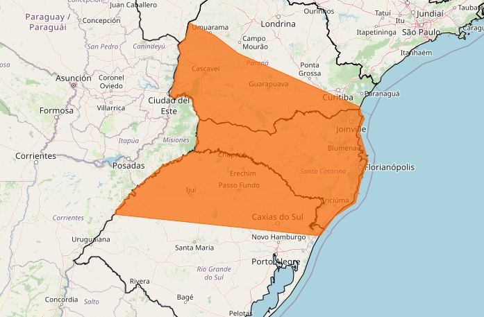 Região Sul entra em alerta de perigo para tempestades
